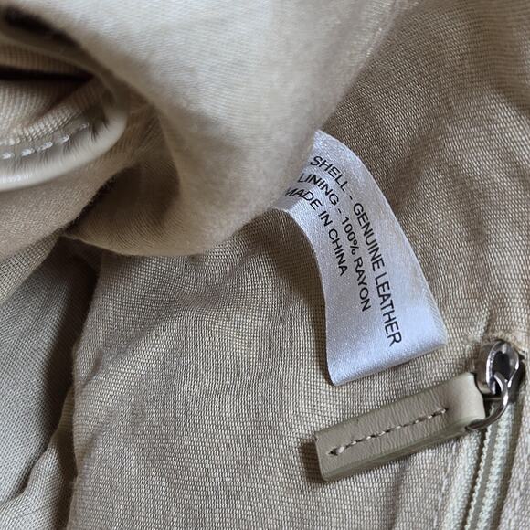 Talbots Leather Top Handle Tote Bag Women Beige Bamboo Handles Purse Handbag - Picture 8 of 10